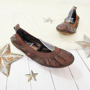 Yosi Samra metallic brown ballet flats crackle leather foldable size 9